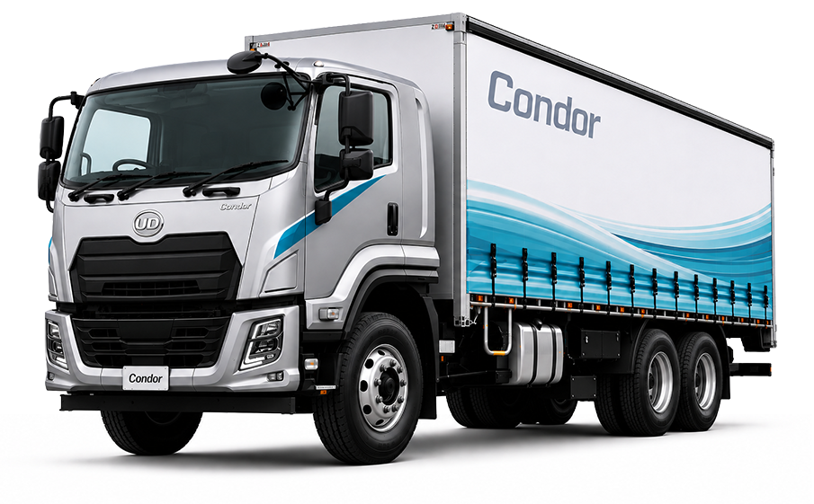 Silver delivery truck with "Condor" and blue wave design on the side.