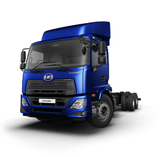 Blue semi truck cab facing forward on a white background.