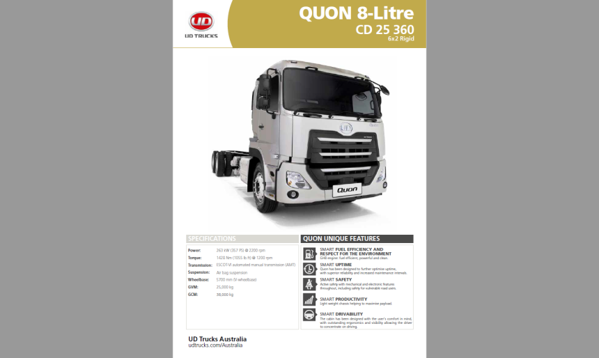 Quon CD 25 360 Spec Sheet