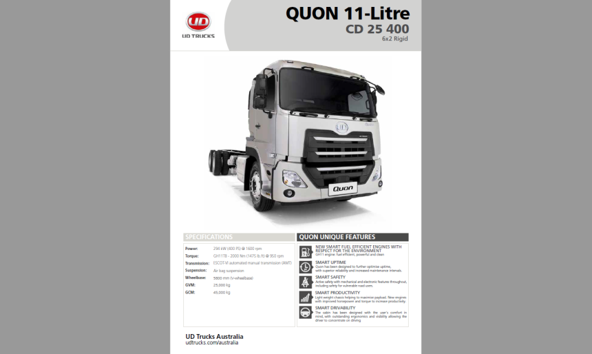 Quon CD 25 400 Spec Sheet