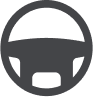 Steering wheel icon in dark gray.