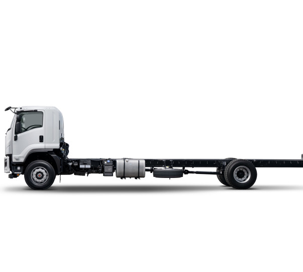 White cab chassis truck with no cargo or bed on a white background.