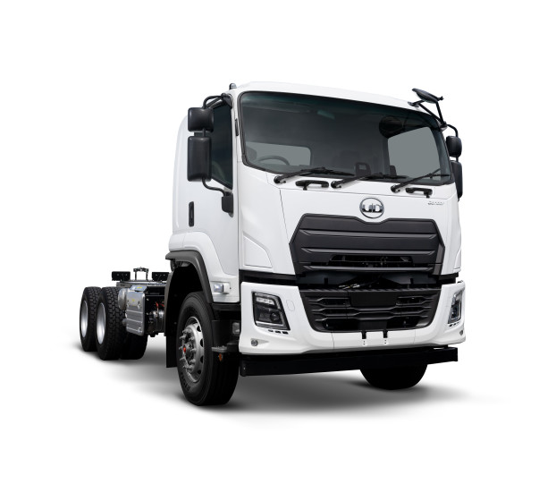 White cab-over-engine truck chassis on a white background.
